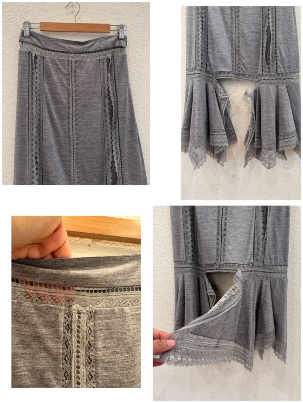 NWT Burberry Lace Trimmed Wool Jersey Midi Skirt Grey - Picture 14 of 16